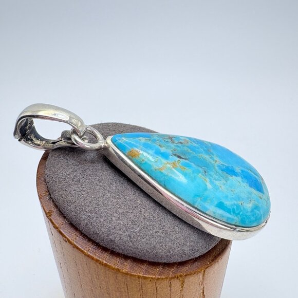 VTG Sterling Silver 925 Turquoise Bezel Set Teardrop Pendant Size 2.5" Length - Picture 2 of 10